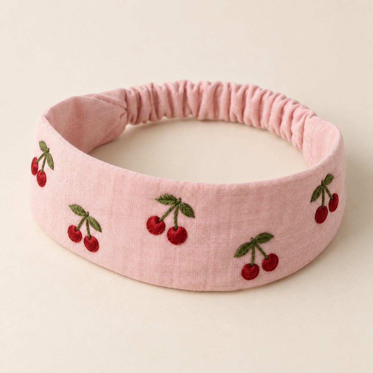 Pale pink Cherry Orchard, embroidered cloth headband