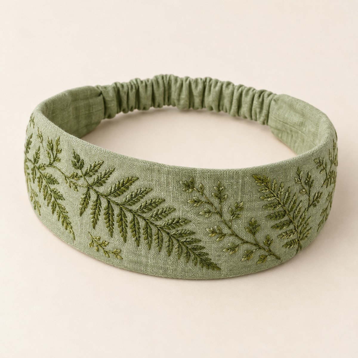 Pale green Fern & Thread, embroidered cloth headband